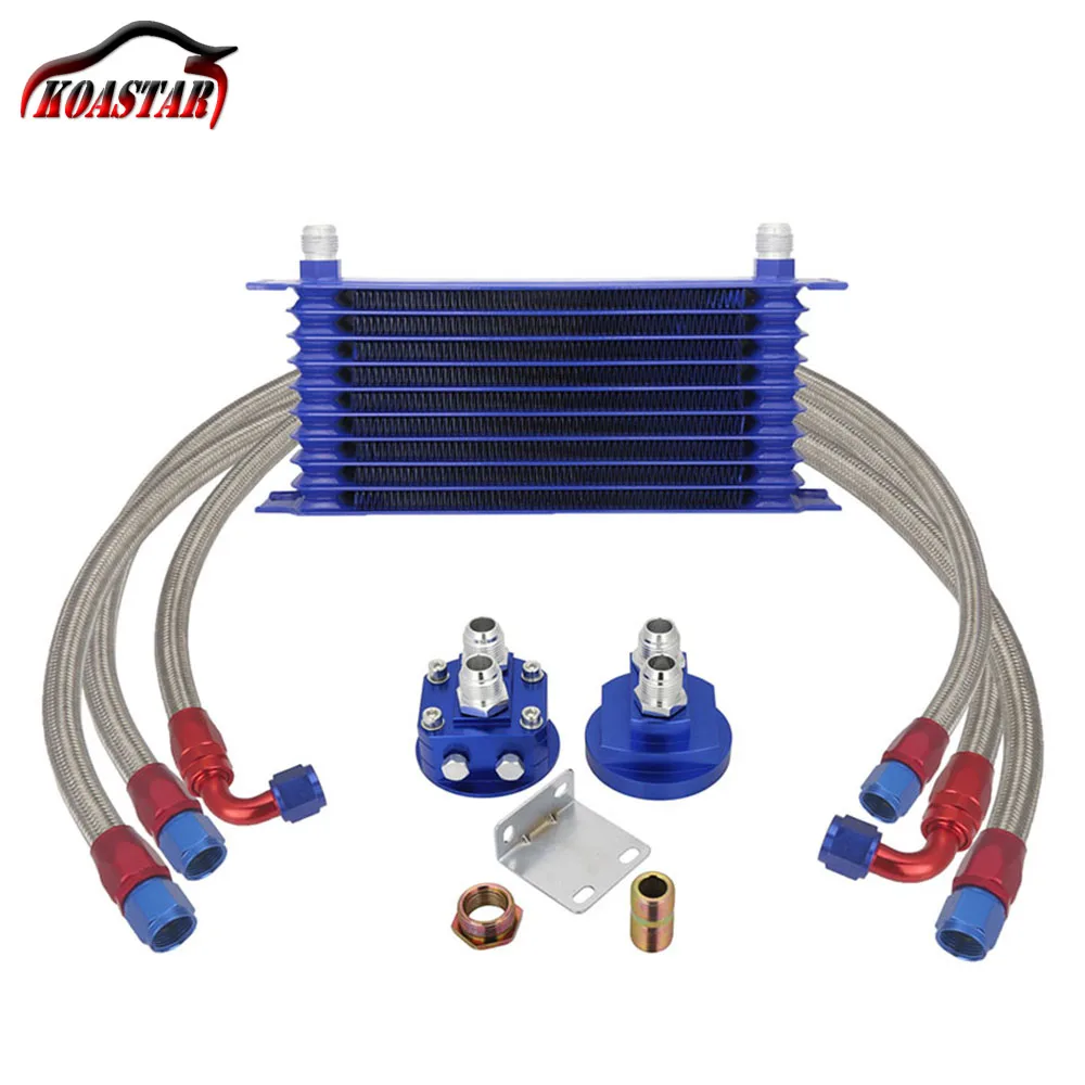 

Trust Type 10 Row Oil Cooler Relocation Kit Engine Stainless Steel Nylon Braided 10AN Hose Oil Filter Adapter Universal