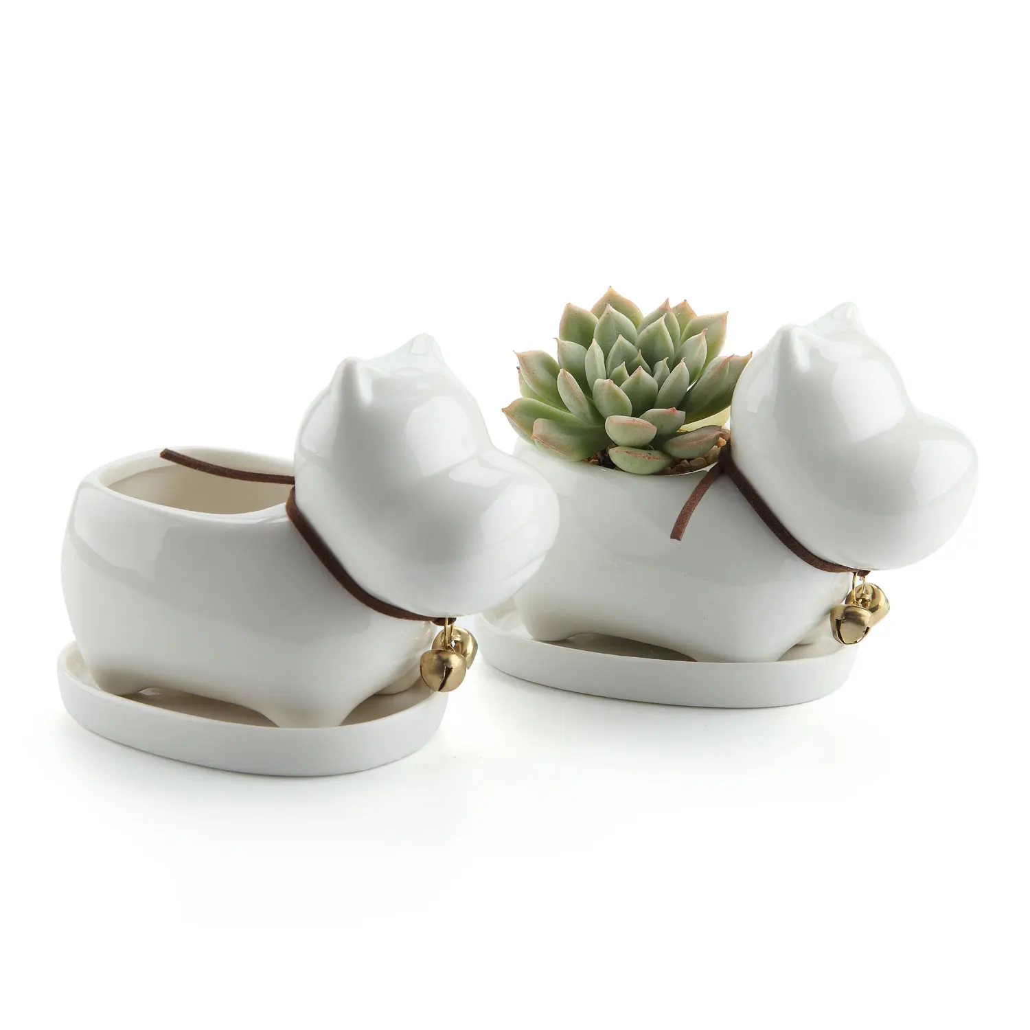 

Hippo Ceramic Succulent Plant Pot Cactus Flower Pots Container Porcelain Holder Planter Decoration with Bell Tray Pack of 3