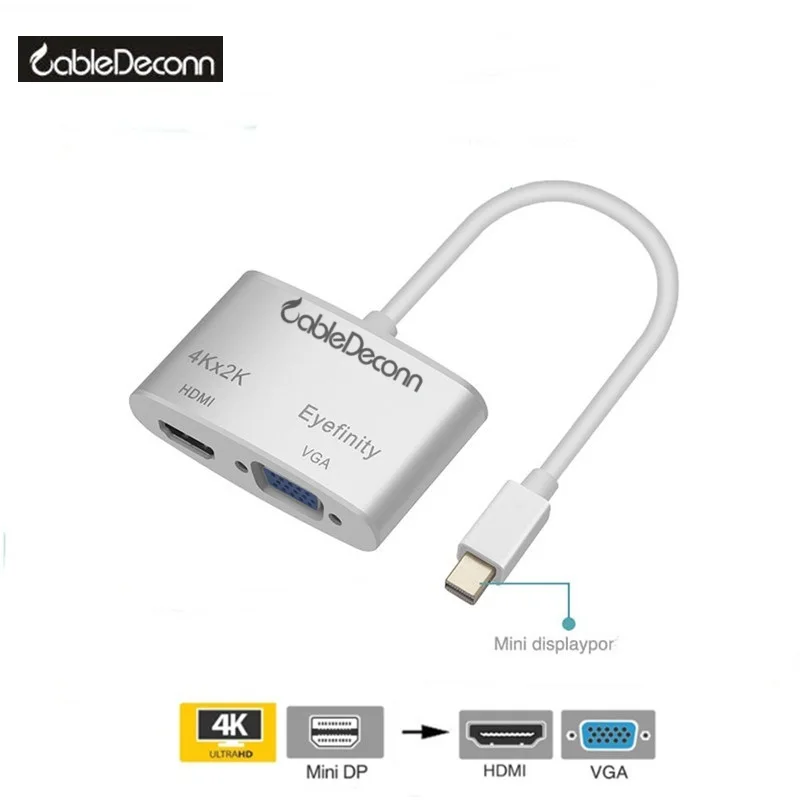 

2in1 Mini DisplayPort DP 1.2V to HDMI 4Kx2K VGA Adapter Thunderbolt Compatible 15cm Cable for Macbook 2017 China hot Product
