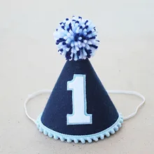 Для мальчиков на 1 день рождения синяя шляпа Мини Вечерние шляпы для мальчиков на первый день рождения морской Войлок вечерние шапки новорожденный праздничный колпак
