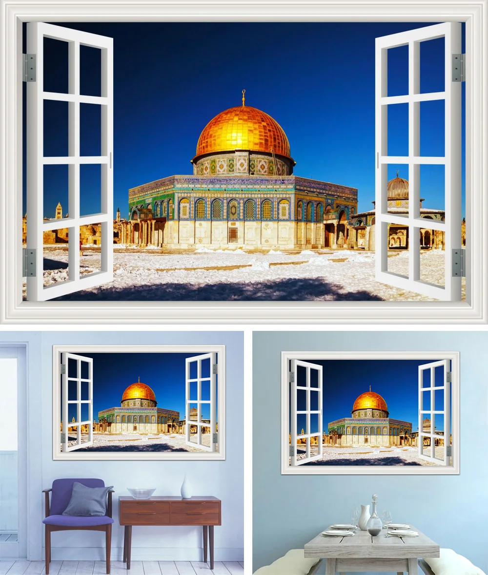 3d обои настенные наклейки с росписью Masjid Ислам Мусульманские настенные наклейки строительство вид окна домашний Декор виниловые наклейки для стен