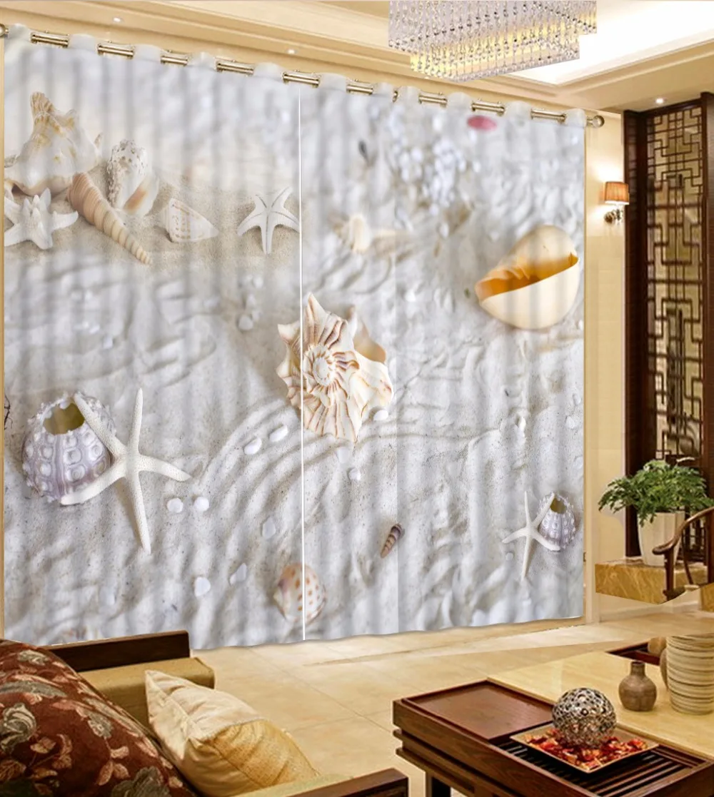

customize 3d stereoscopic modern curtains Beach shells white curtains luxury curtains for living room european style