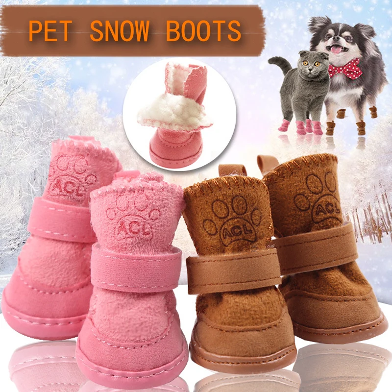 

COOLFIELD 4 Pcs/lot Thick Snow Pet Shoes Cat Animal Warming Shoes Plush Winter Pets Puppy Cats Warm Boots