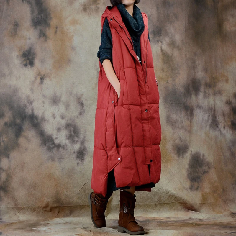 YNZZU Vintage 2018 Autumn Winter Women Down Vest Solid Color Long Style Elegant Female Waistcoat Hooded Warm Parka Outwear YO650