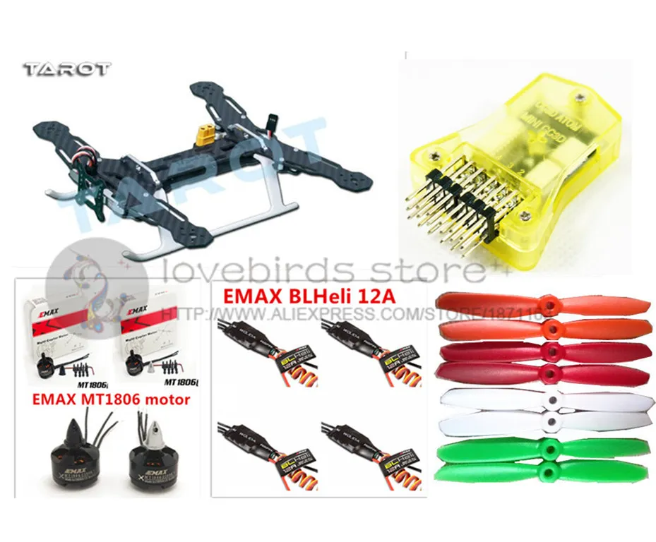 

DIY FPV mini drone race quadcopter Tarot250 frame + mini CC3D + EMAX MT1806 2280KV motor + EMAX blheli 12A ESC+ 5045 propellers