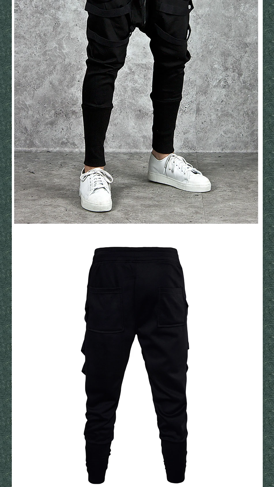 Мода, спортивные мужские спортивные штаны в стиле хип-хоп, мужские черные штаны-шаровары, танцевальные брюки с низким шаговым швом, свободные штаны с лентами