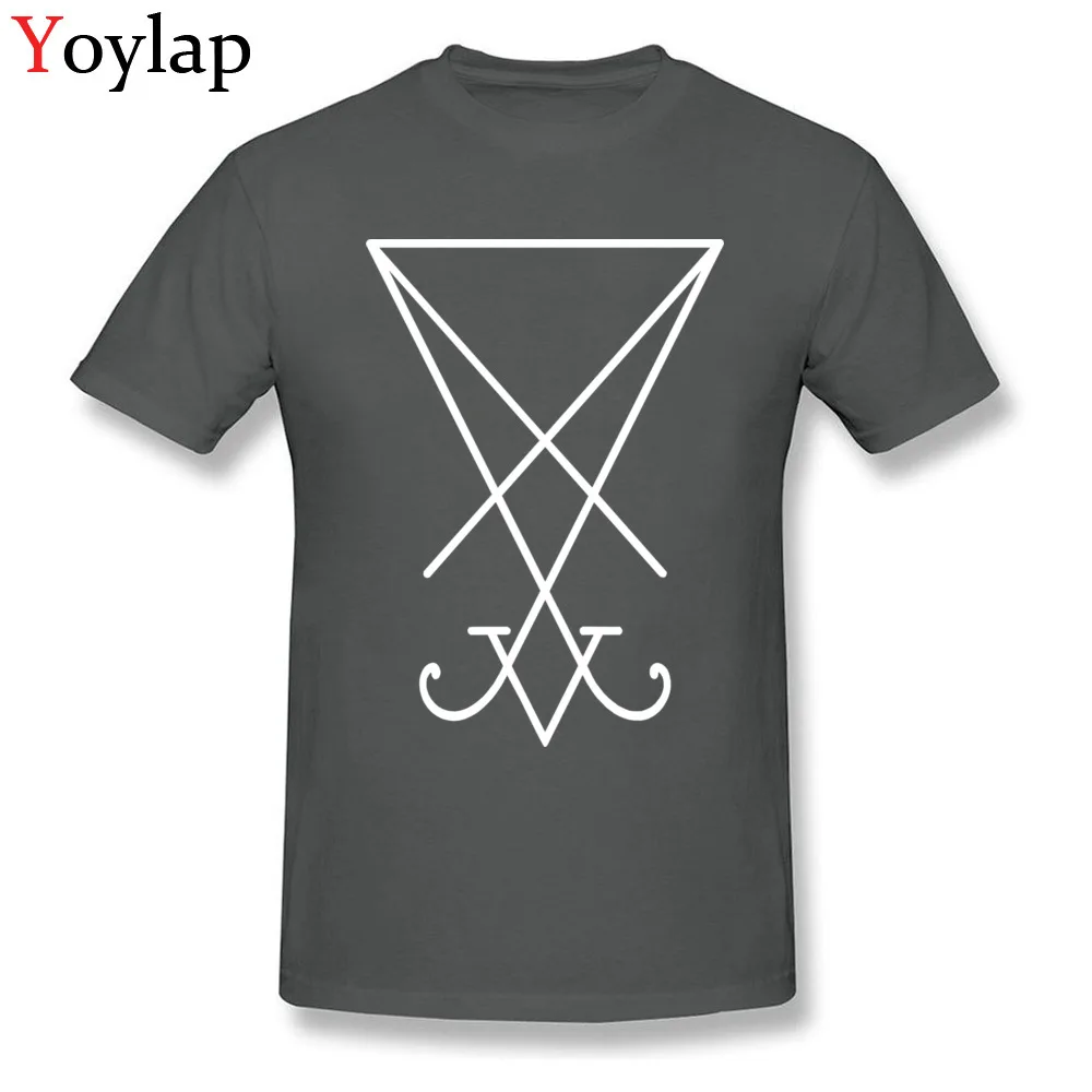 All Cotton Men Short Sleeve Tops Tees Sigil of Lucifer - White Printed Summer Autumn T Shirts Design Fitted Crew Neck Tee-Shirts carbon