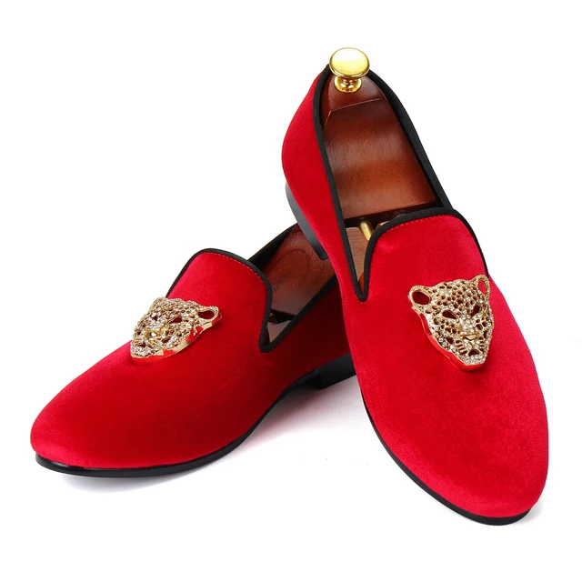 Harpelunde Dress Shoes Red Men Velvet Loafers With Animal