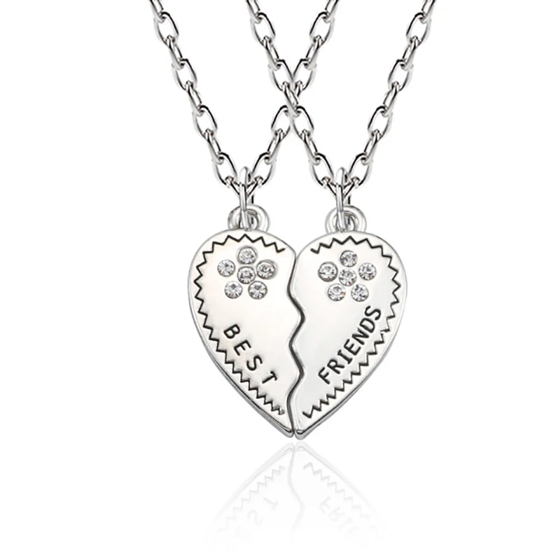 

Fashion New Best Friend Forever Necklace BFF Necklace Woman Broken Love Pendant Rhinestone Flower Necklace Pendant Jewelry Gift