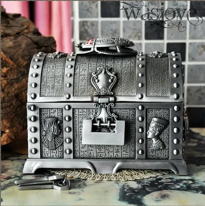 Egyptian style treasure chest with lock 2 layers vintage jewelry box carrying case trinkets packaging cosmetic storage box Z058 - Image 2