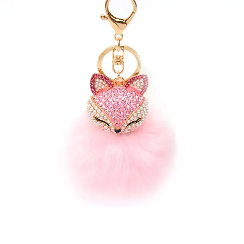Buy Fluffy Ball Keychain with Pearls Rhinestones Inlay