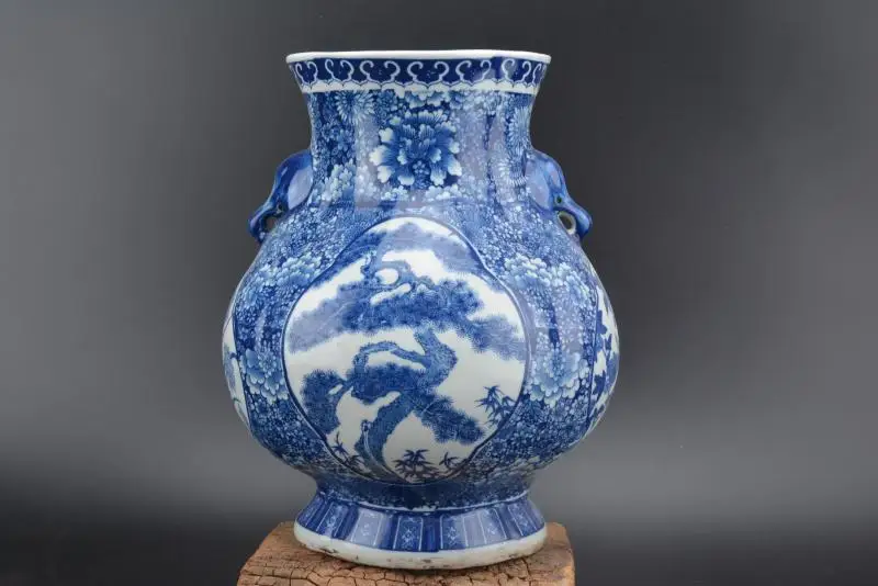 Античная Керамика династии Цин ваза, белый и синий, сосны и лотоса и, дракон и цветок, украшения дома коллекция и украшения