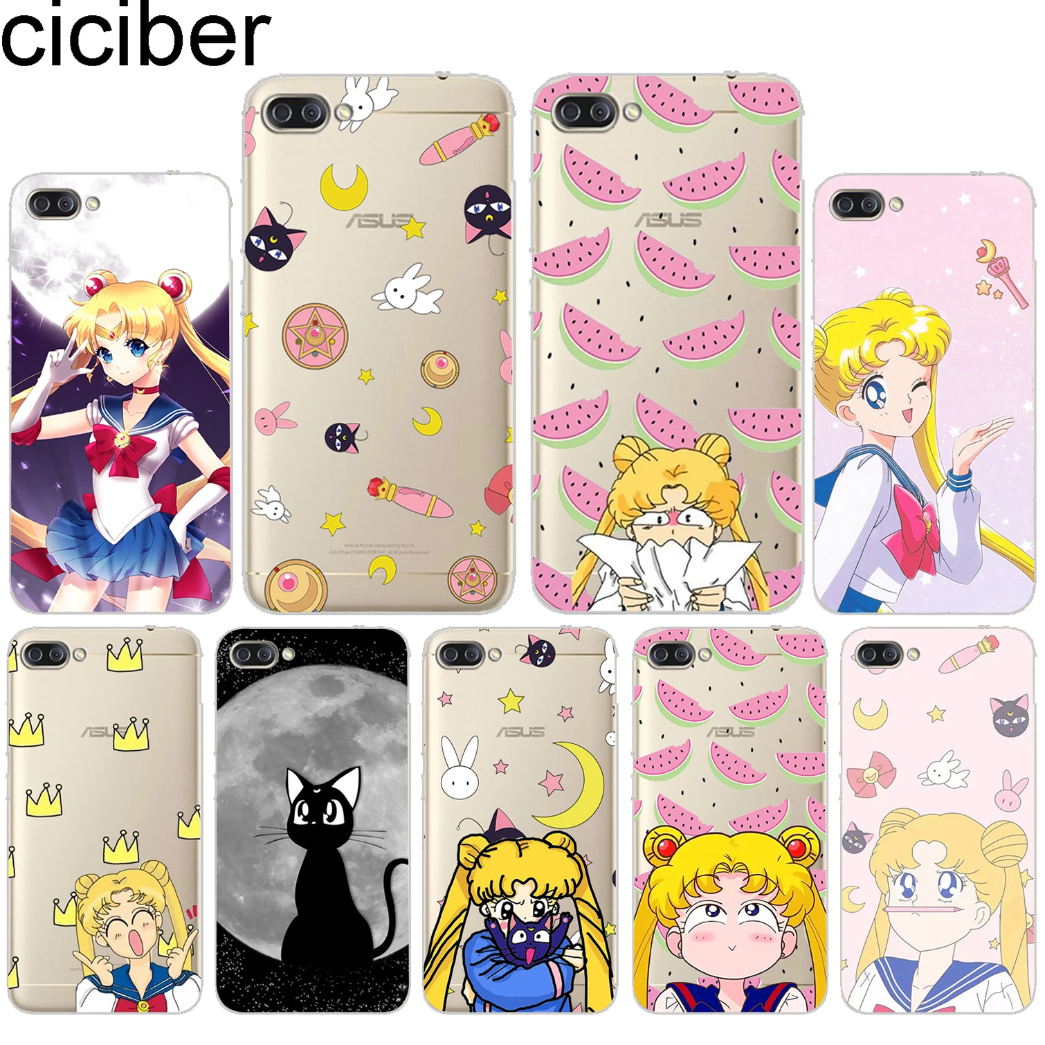 

ciciber for ASUS ZenFone5 4 3 3S Max Pro Plus Laser Deluxe Selfie Z Q Lite Soft Silicone Phone Cases Sailor Moon Beautiful Girl