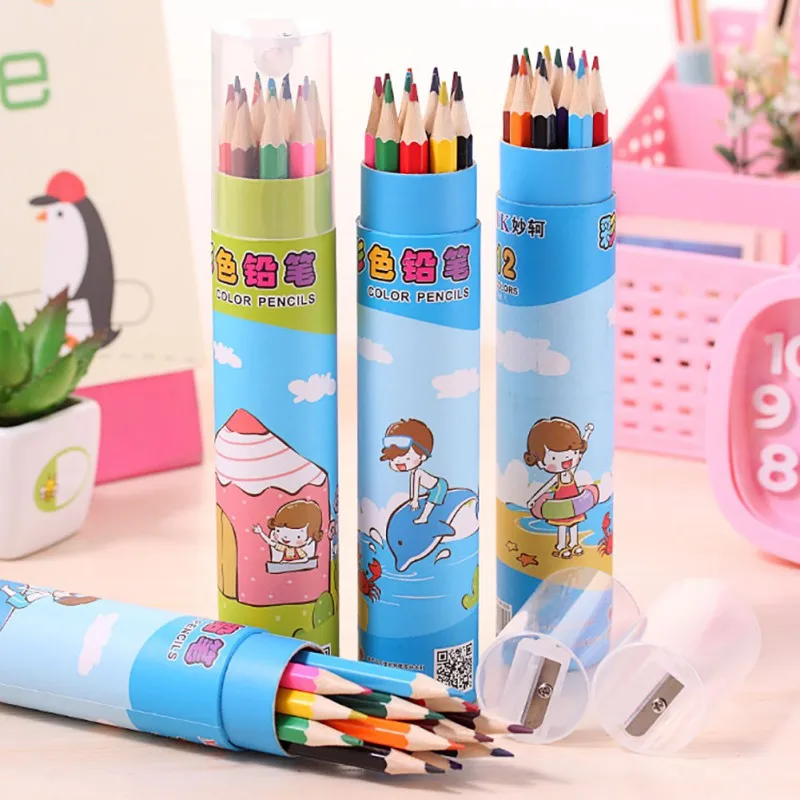 12 шт цветные карандаши упакованы в милые карандаши для раскрашивания чехол искусство с цветным рисунком карандаши, школьные