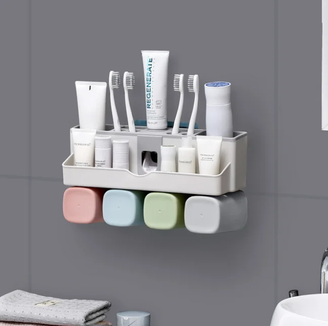 

Auto Squeezing Toothpaste Dispensers Toothbrush Holder Bathroom Accessories Set Free Punching Toothbrush Slots Toiletries LFB988