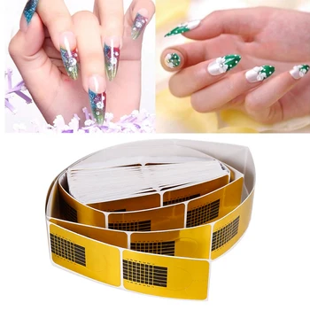 

ELECOOL 100/50pcs Golden Horseshoe Shape Nail Forms Nail Art Sculpting Acrylic UV Gel Tips Nail Extension Form DIY Guide Stencil