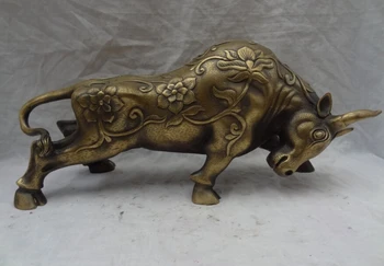 

song voge gem S2494 12" Chinese Zodiac Bronze FengShui Home Set Wealth Flower Bull Ox Statue Animal