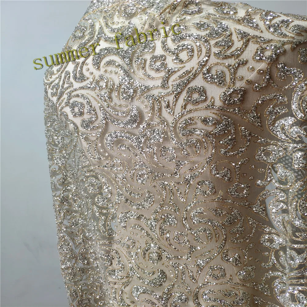 Top selling silver glued glitter tulle gold mesh fabric shining sequins lace for party dress | Дом и сад