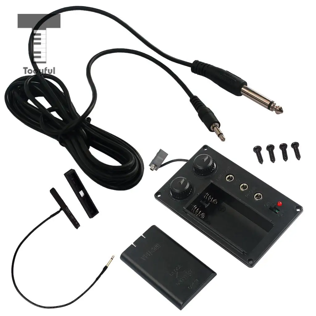 Tooyful Durable Metal Electric Violin Silent EQ Piezo Pickup Transducer with Cable Electronic Violin Parts Black