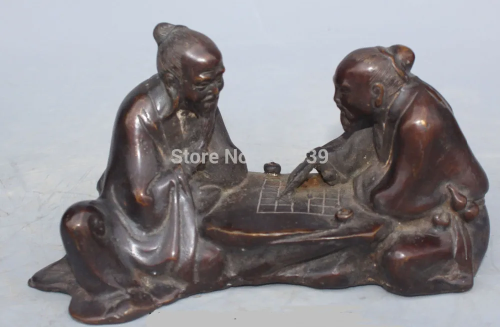 

huij 006051 8" China Bronze Chess Player Sculpture Old Chessboard Chessman play chess Statue (A0314)