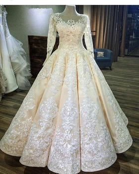 

Fabulous New Arrival Wedding Dresses V-neck Long Sleeves Court Train Appliques Lace Tulle Bride Gowns Vestido de noiva