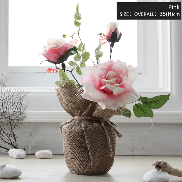 Miz Home 1 Piece Artificial Rose Flower Pot Set Home Decor Garden Decor