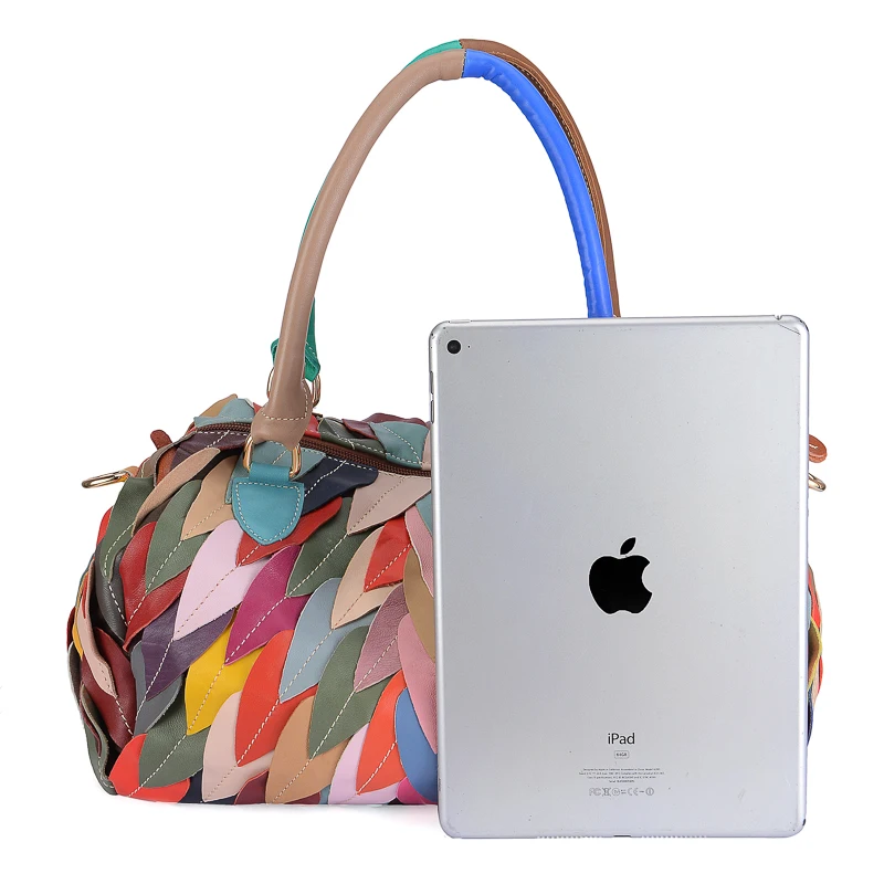 San Maries, цветная сумка из натуральной кожи, Вместительная женская сумка с листьями из Бостона, сумки на плечо для женщин, сумка для покупок