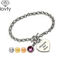Lovty персонализированные сердце камень браслет в серебре 925 индивидуальные имена влюбленных звено цепи цепного браслета 3 имена браслет любовь ювелирные изделия