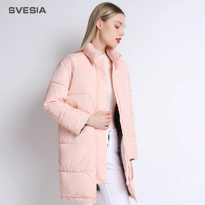 SVESIA Winter Jacket Women Knee Length Pink Coat Camperas Mujer Abrigo Invierno Female Overcoat Parkas For Women