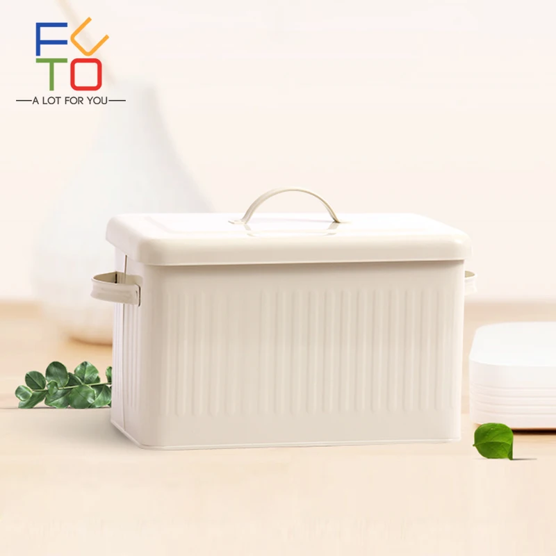 

8L Large Storage Box With Handle Metal Food Bread Container Retro Cream Closet Toy Multipurpose Storage Bin With Lid