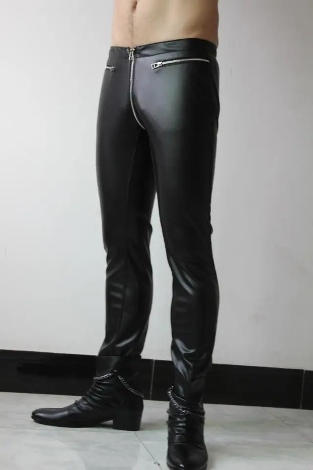 European and American personality men's leather pants zipper tight leather pants fashion motorcycle men's leather pants