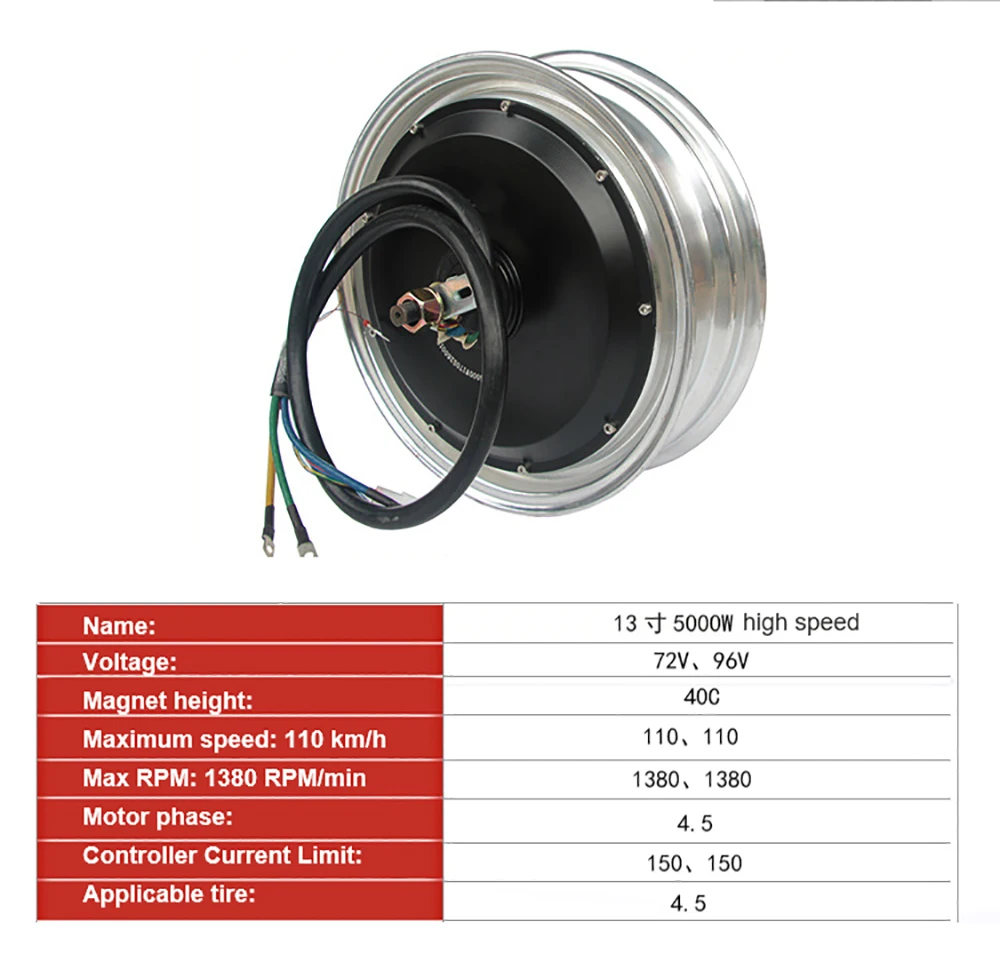 Clearance 13 Inch 72V 84V 96V 120V 5000w High Speed 110km/h Electric Hub Motor Electric Motorcycle Wheel DIY Electric Car Conversion Kit 4