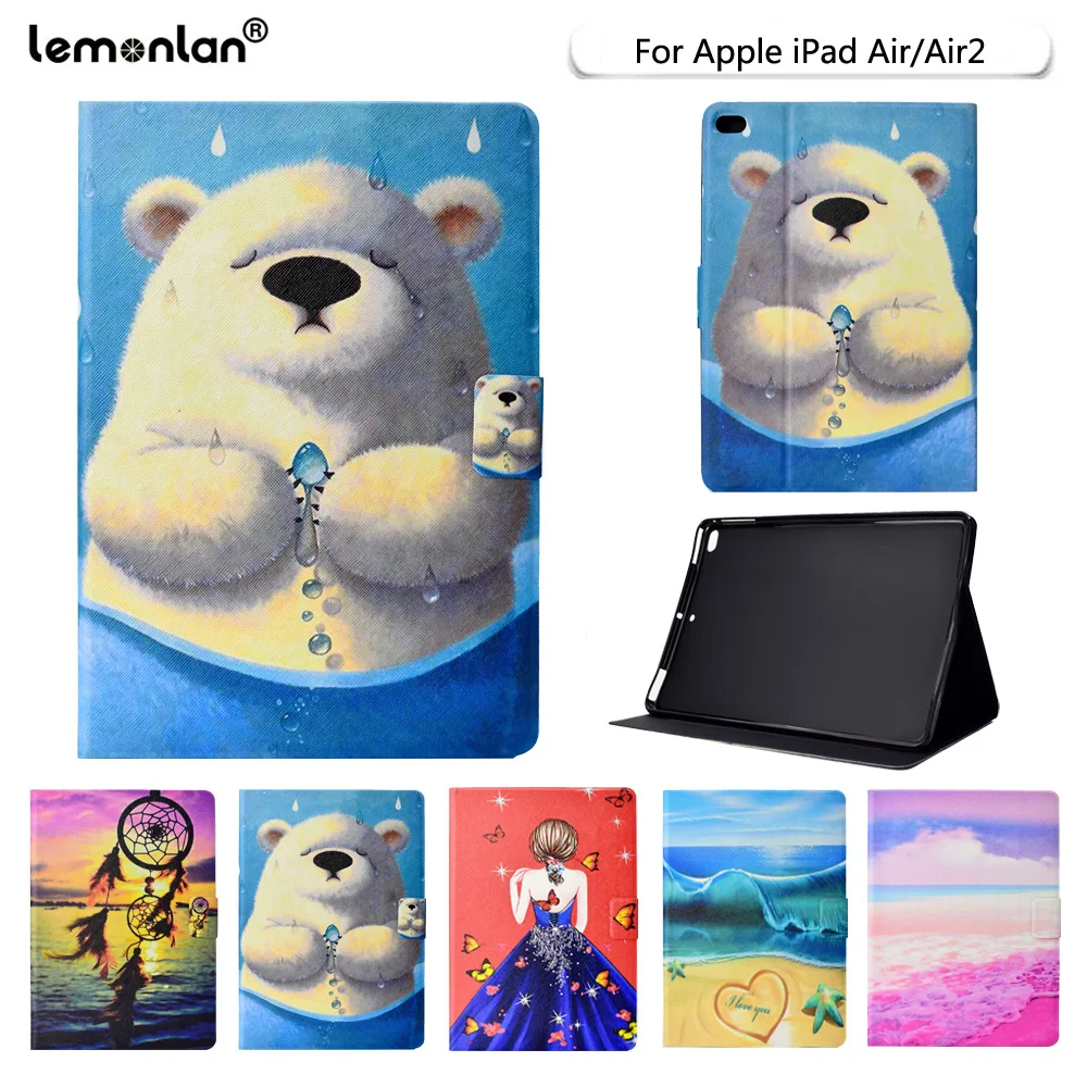 Lemonlan для iPad Air 5 милый мультфильм умный чехол медведь девушка принципиально Чехлы