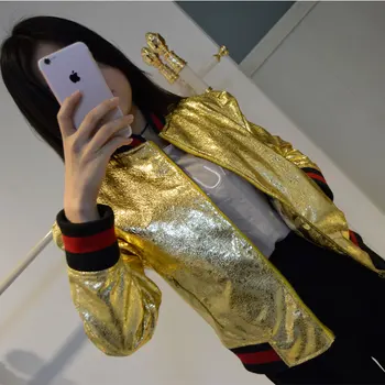 

2016 New Arrival Gold Sliver 2 color PU leather short basic jacket