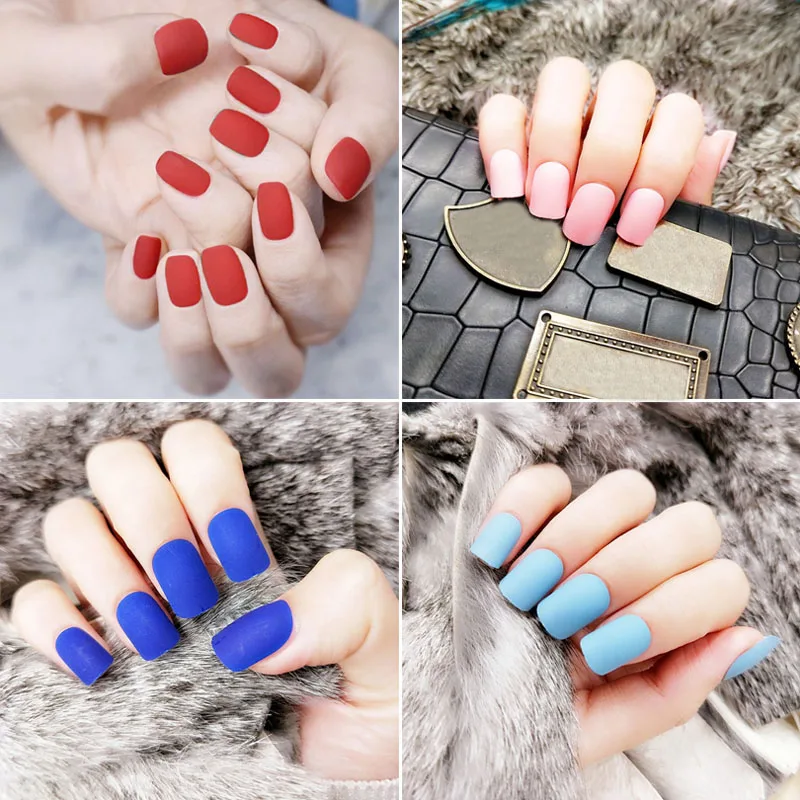 

Hot sale 24Pcs/Set Matte Fake Nails Square Tips Top Finish Short Finger Nail Art Tips Decor