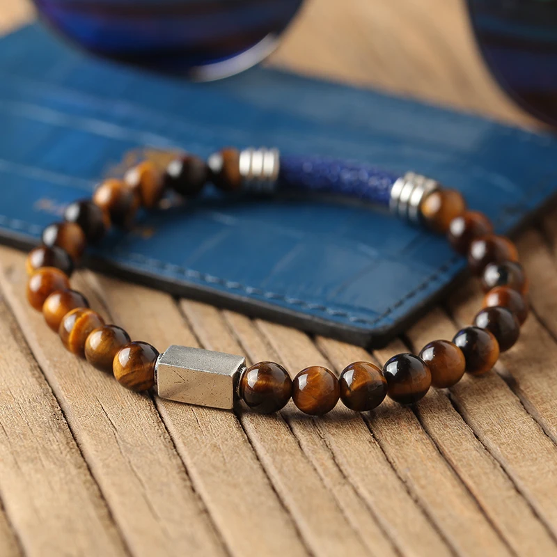 Mcllroy 6mm/8mm Natural Tiger Eye & Volcanic Stone Transferring Beads Bracelet For Women Men Charms Bracelets Jewelry bileklik