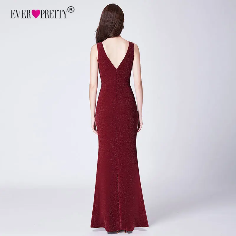 Выпускные платья Burgundy Long Ever Pretty V-Neck Sparkle Sexy Русалка платье без рукавов для торжественных случаев женское элегантное вечернее платье