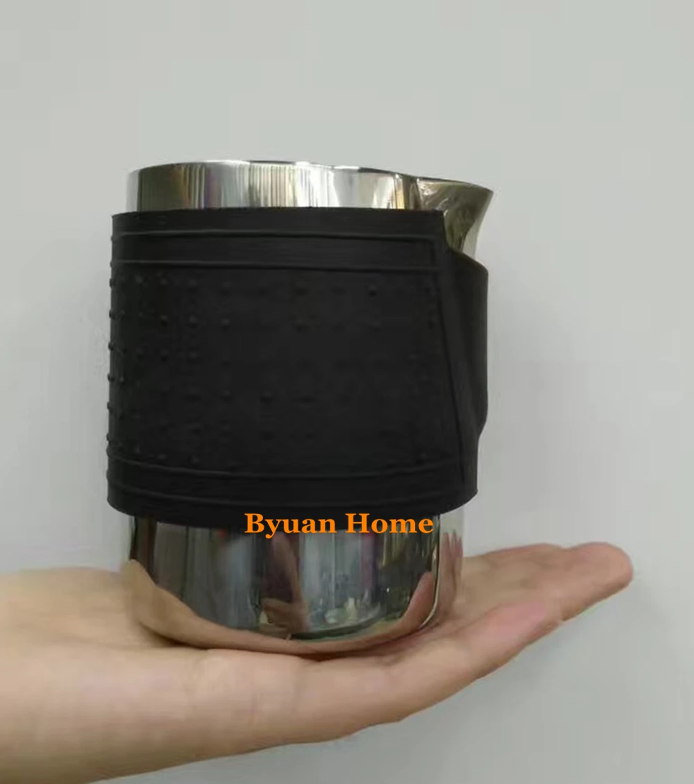 

BYUAN HOME BYH20 1pc high quality stainless steel pitcher espresso coffee tools with silica handle for non-slip design