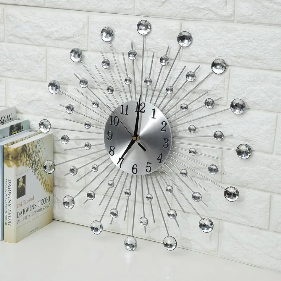 Креативные железные настенные часы в форме цветка, стразы, подвесные настенные часы, железные Стразы