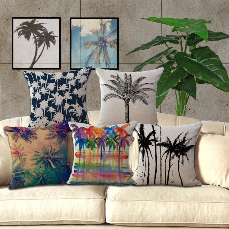 

Cotton and linen coconut tree sofa pillowcases car waist pads rely on the beautiful scenery pillowcases,pillow cover