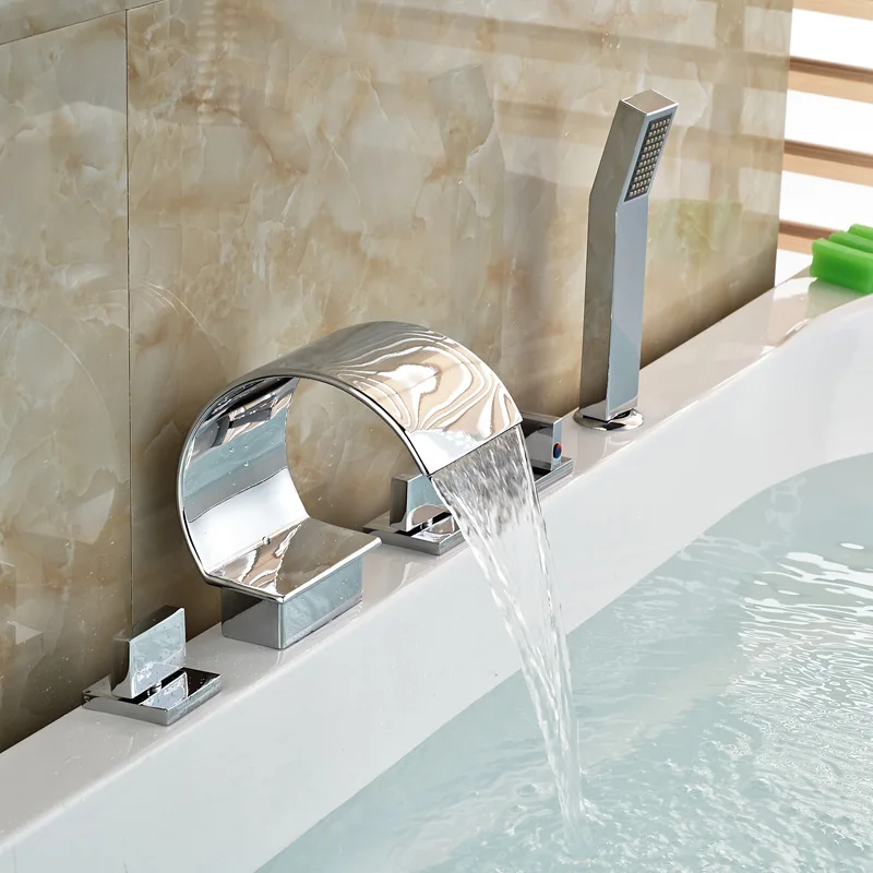 

Luxury 5PCS Widespread Waterfall Bathroom Bathtub Faucet Roman Tub Sink Mixer Taps