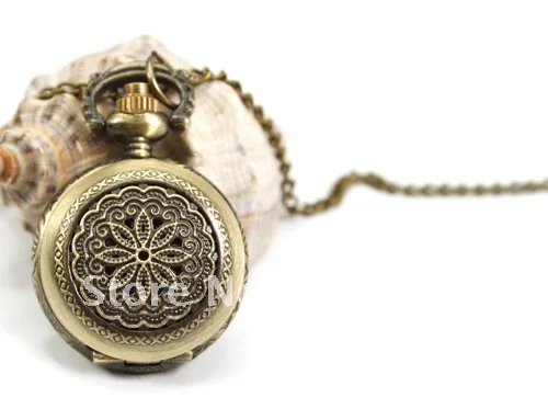 

wholesale buyer price good quality fashion lady new bronze retro mini round flower figure pocket watch necklace hour