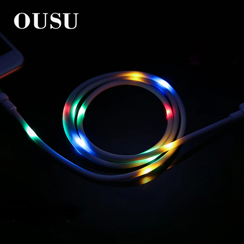 

OUSU 2.4A Fast Charging Music LED Glowing USB Cable For iphone Night Light Musical USB Type C cabel For samsung Micro USB Cord