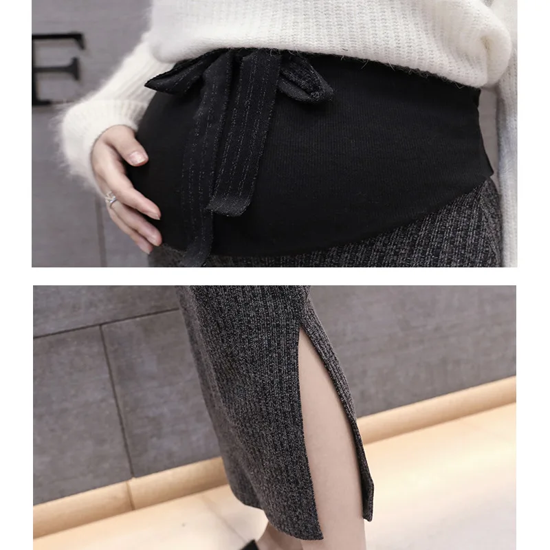 Платье для беременных; сезон осень-зима; Корейская версия юбки; вязаная юбка с разрезом; бедра; юбка для беременных; юбка для мам