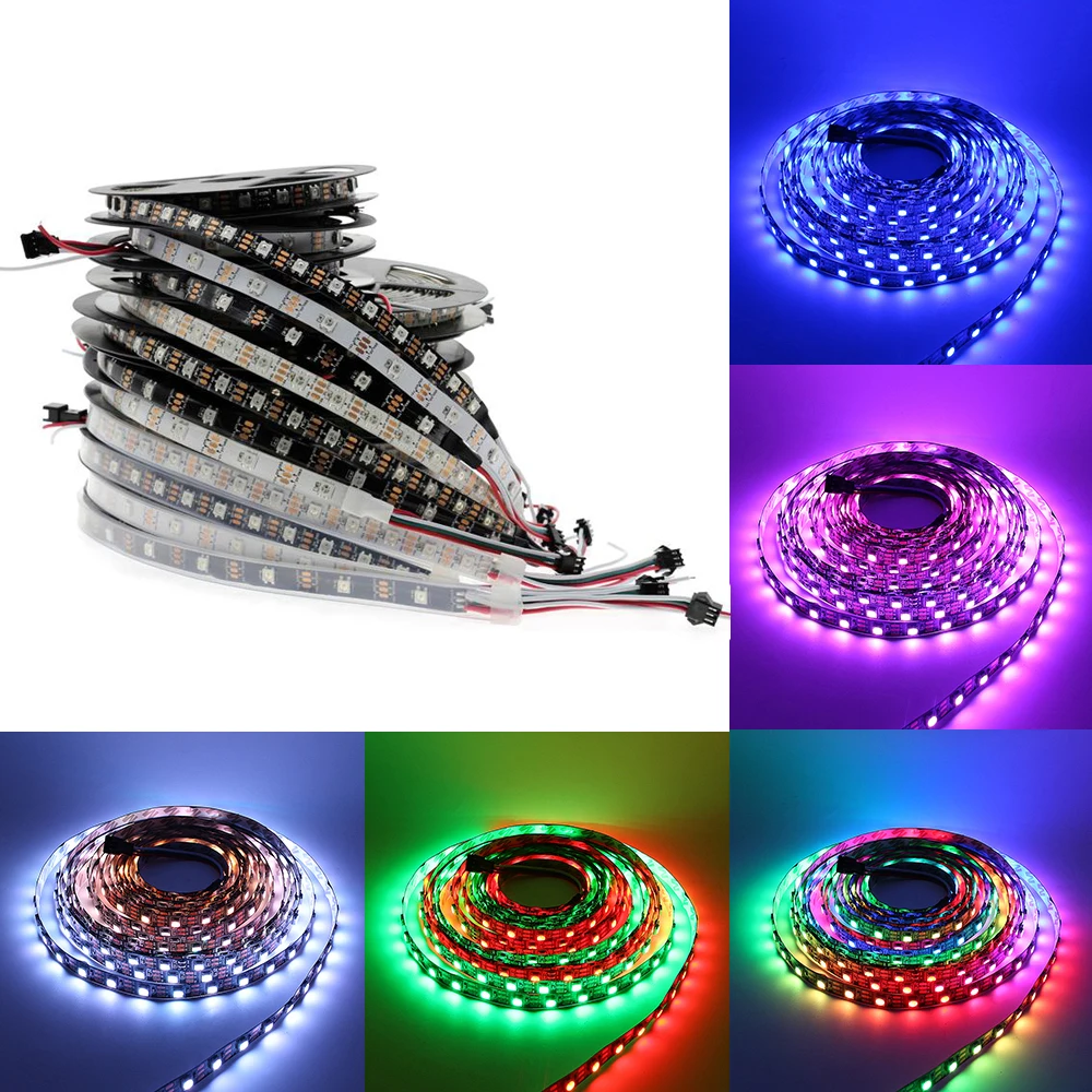 buy RGB Led Strip Waterproof ws2811 ws2812 5m 5 12 V 5050 led light strip 5v 12v 30 60 144 led m ws2812b Dream Color led Stripe Tape