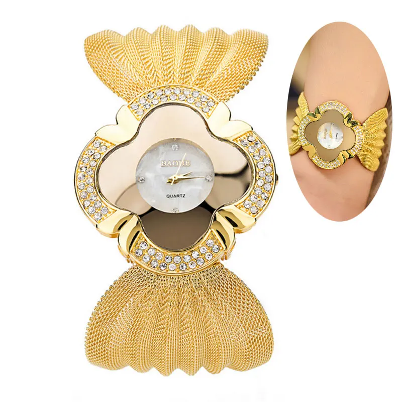 

Fashion Women Rhinestone Dial Bracelet Watch Alloy Mesh Strap Quartz Watches Bangle Wristwatch Gifts LL@17