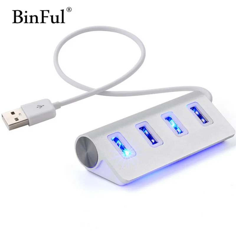 BinFul 4 порта 2,0& 3,0 usb-хаб 30 см кабель питания несколько серебряных USB разветвитель алюминиевый сплав USB-HUB для компьютера медиа зарядное устройство