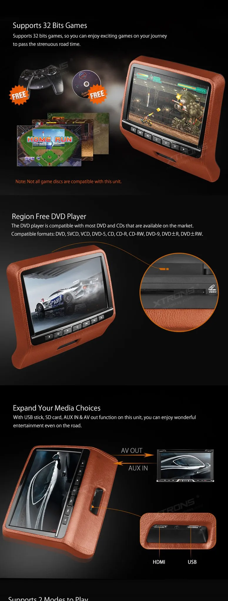 Sale 2*9" Leather Style Brown Color Headrest Car DVD Headrest DVD Headrest Monitor DVD with HDMI Port & 2 IR/FM Headphone Included 8