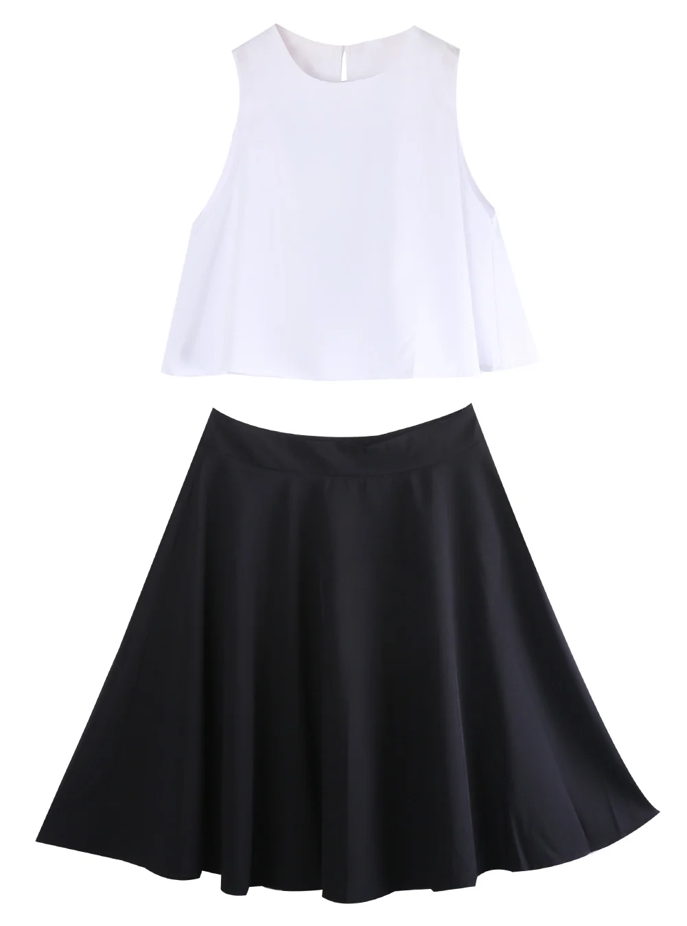 white crop top black skirt