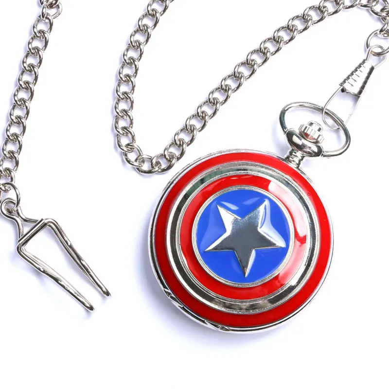 

Captain America Icon Pendant Necklace Chain Quartz Pocket Watch Men Women